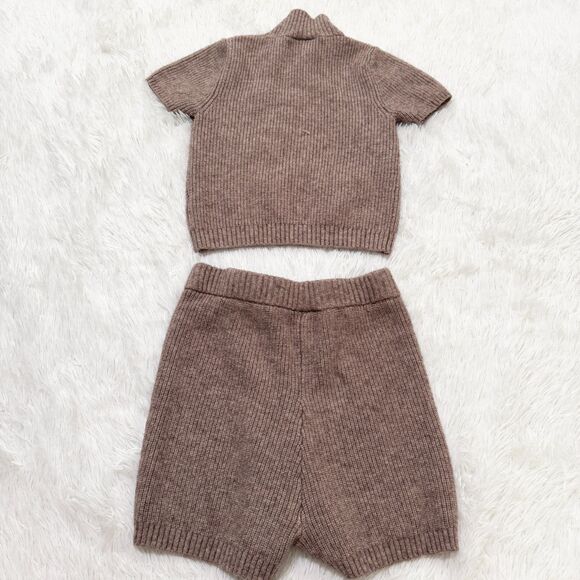 Saturday Sunday By Anthropologie Mock Neck Knit Sweater Short Set in Brown Small - Picture 2 of 6